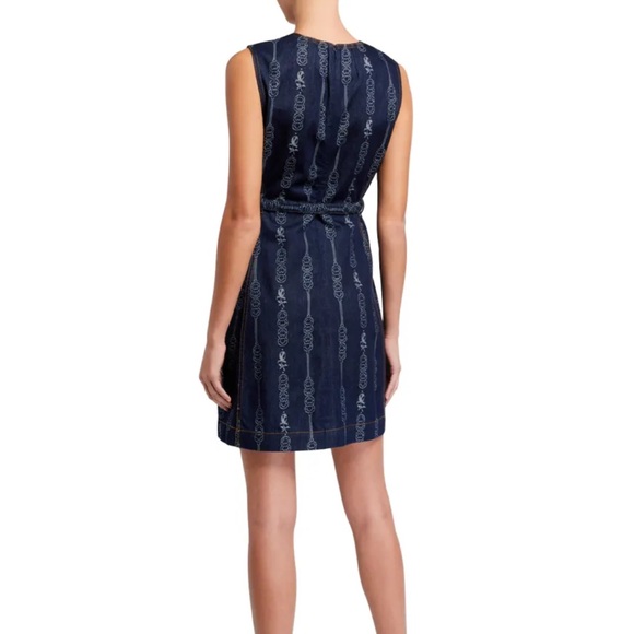 Tory Burch Belted Gemini Cotton Jacquard denim Dress Size 14 - Picture 2 of 7